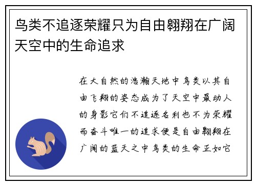鸟类不追逐荣耀只为自由翱翔在广阔天空中的生命追求 鸟类不追逐荣耀只为自由翱翔在广阔天空中的生命追求